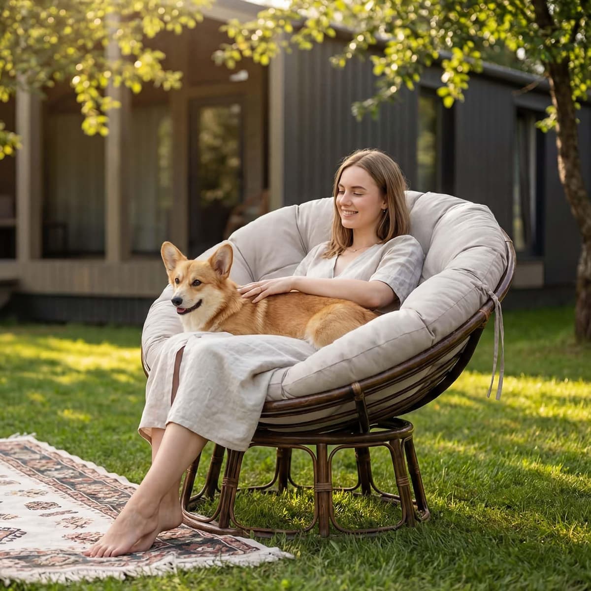 Papasan Chair Cushion Outdoor: Waterproof Egg Nest Replacement Breathable Hammocks Swing Seat Pad Round Soft Supportive Pillow for Indoor Garden (Light gray, 60cm) — view 2