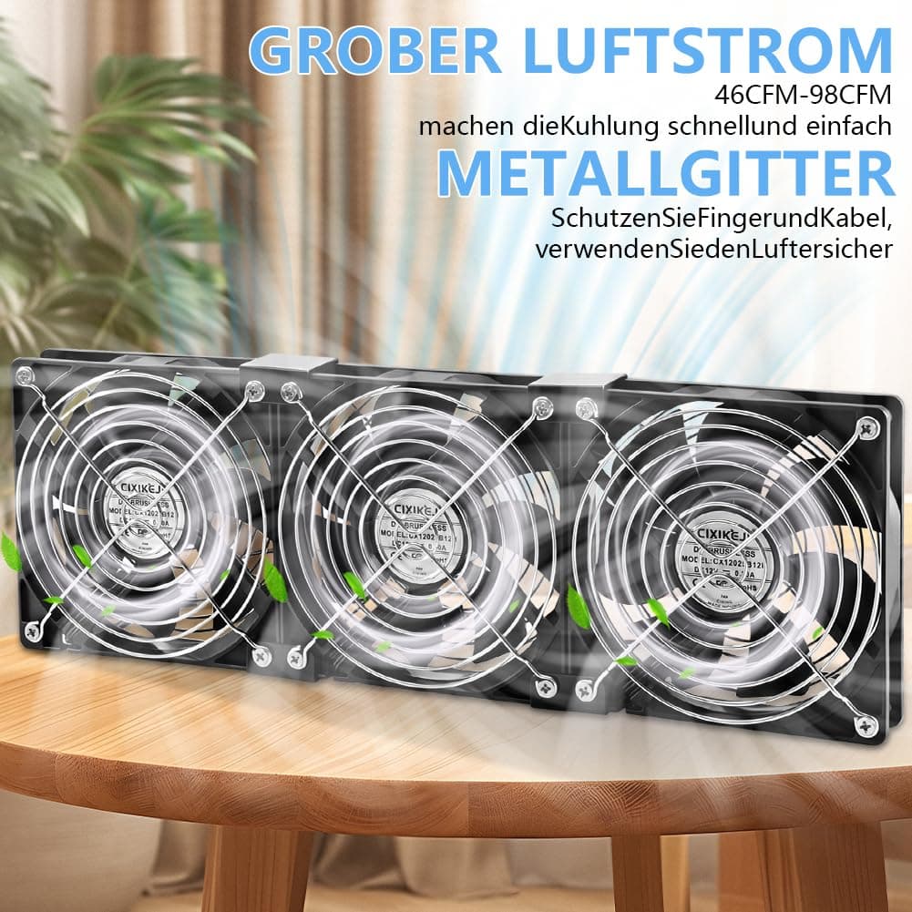 3 ventiladores de 120 mm para PC, 12 V, con enchufe de red y regulador de velocidad continuo para PC, portátil, TV, router, chasis, servidores de gabinet — view 5