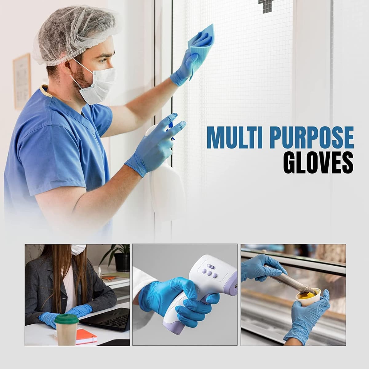 PRAIMA Surgicals Powder Free Nitrile Gloves, Food Grade, Hand Disposable Gloves - 100 Count - Blue (100, Large) — view 5