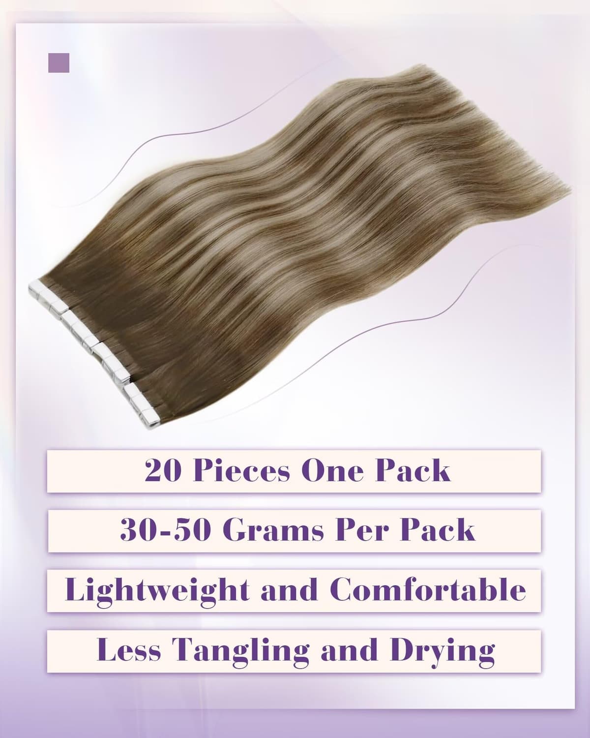 LaaVoo Tape in Hair Extensions Human Hair Blonde Tape Hair Extensions Real Human Hair Invisible Tapes Remy Straight Balayage Brown to Blonde Hair Double Sided Tabs 20pcs 50g 16 Inch #8/18/60 — view 26