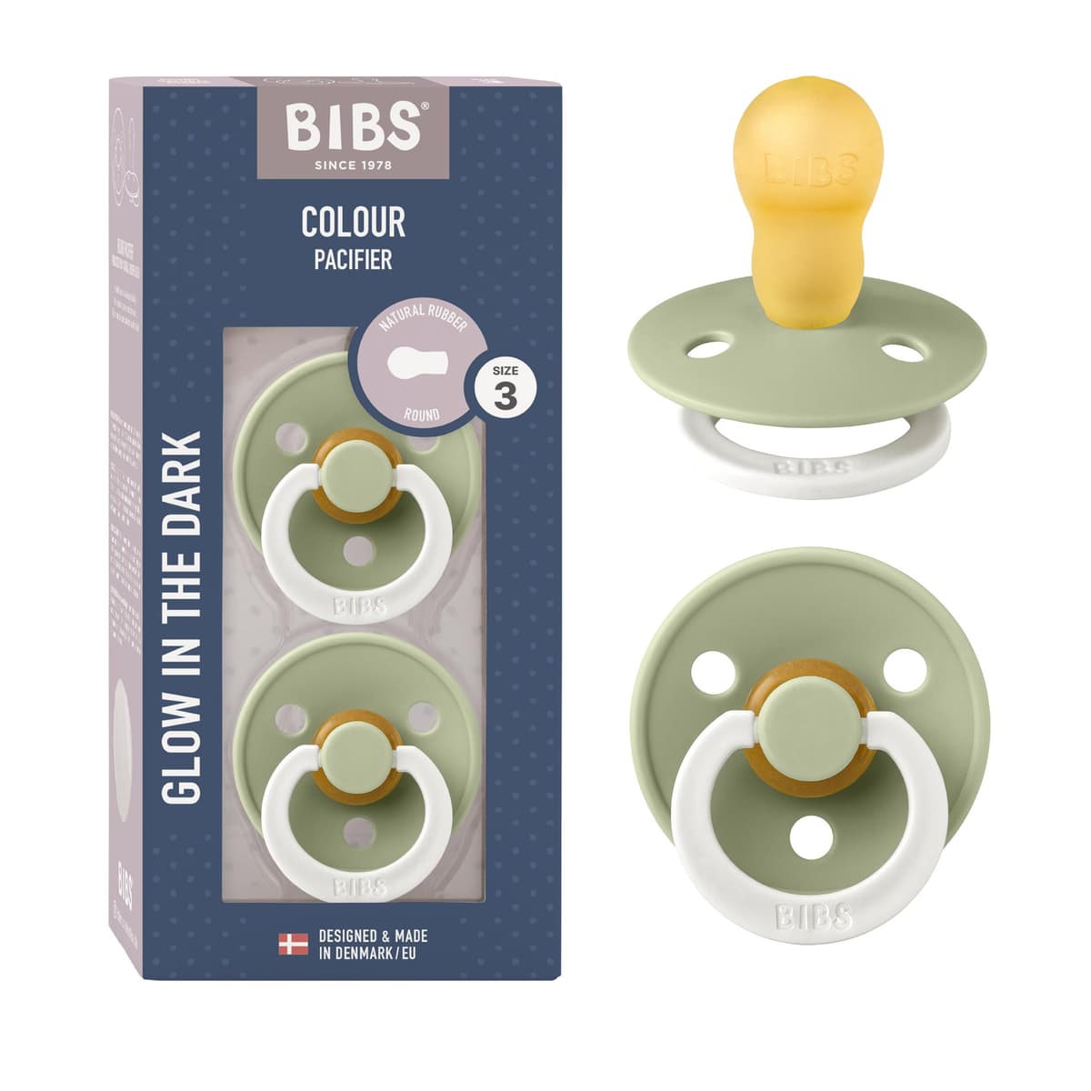 BIBS Colour Soother 2-Pack, BPA Free Dummy Pacifier, Round Nipple. Natural Rubber Latex, Size 2 (6-18 Months), Sky Blue/Steel Blue — view 67