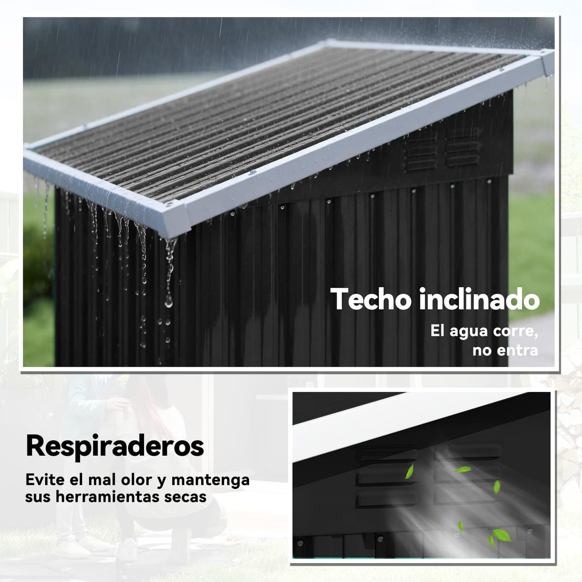 Outsunny Caseta de Jardín Exterior 0,74 m², 107,5x91x185 cm, Cobertizo de Jardín Exterior Metálico con Techo Inclinado, Puerta con Cerradura y Ventilaciones para Almacenamiento de Herramientas, Gris — view 4