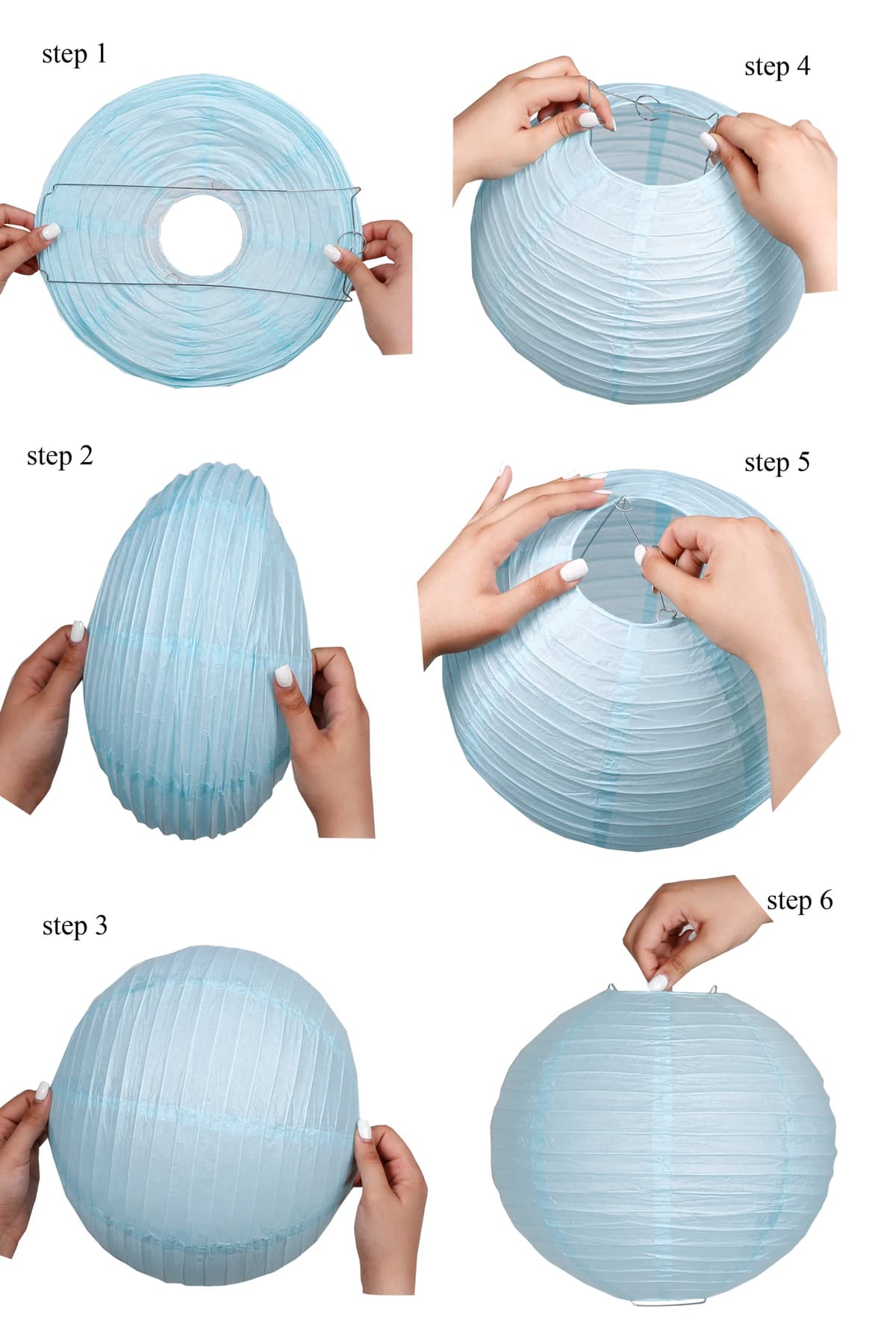 Pack of 3 Paper Lantern Lampshade Party Birthday Baby Shower Wedding Celebration Decoration 4"(10cm) -16"(40cm) (Light Blue, 4" (10cm)) — view 5