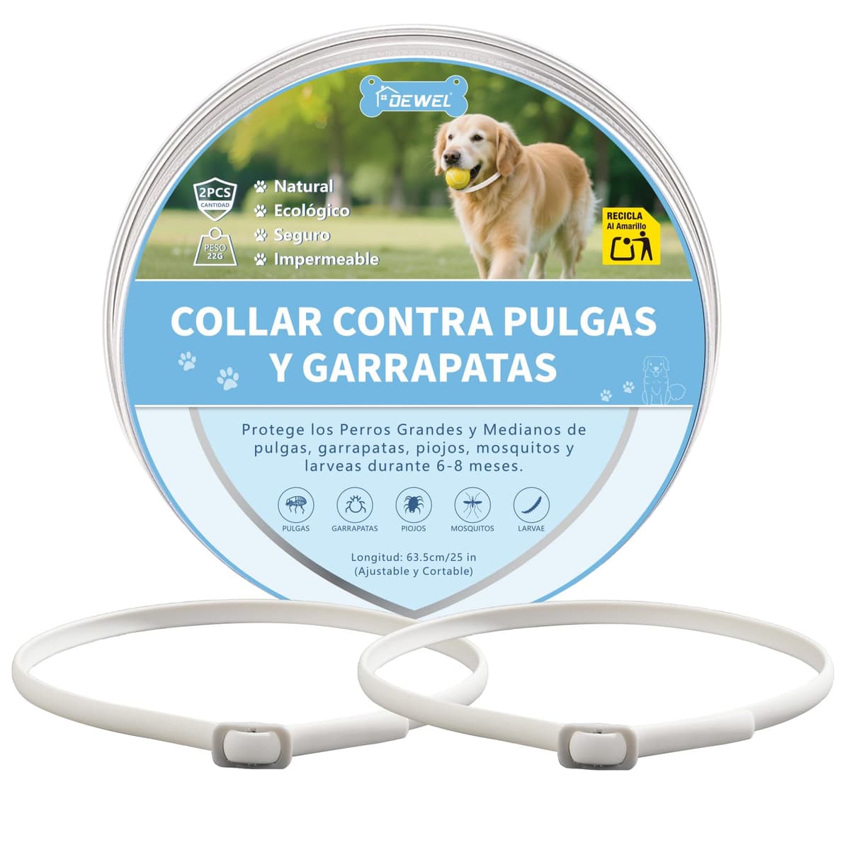 DEWEL Collar contra Pulgas y Garrapatas para Perros Grandes Medianos y Pequeños, Collar Antiparasitario para Perros 8 Meses de Protección, Control Antipulgas para Mascotas de 63,5 cm Gris 1 Unidad — view 12