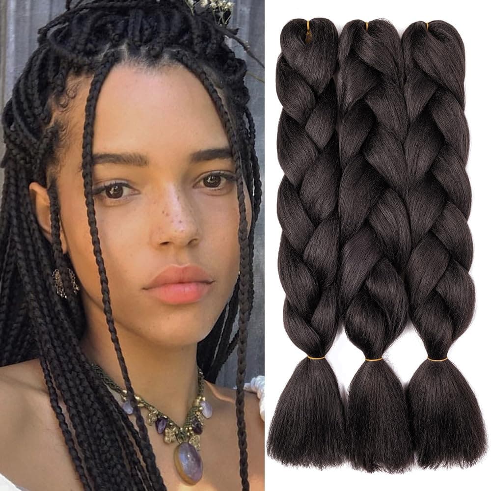 24" Braiding Hair Extension Jumbo Braids Synthetic 3bundles/pack Crochet Hair Afro Box Braid Heat Resistent (Dark Purple) — view 142