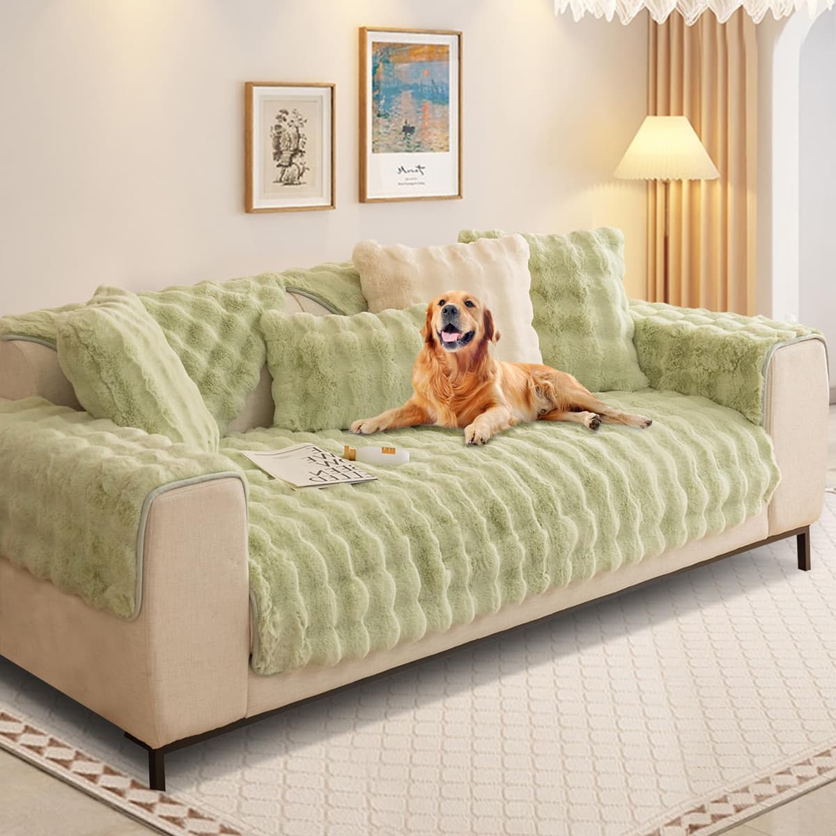 SHANNA Thick Rabbit Plush Sofa Cover 1 2 3 Seater, New Universal Non-Slip Corner Sofa Cover L Shape Super Soft Faux Fur Sofa Slipcovers for Living Room(Grey, 70 * 180cm Seater Cover) — view 38