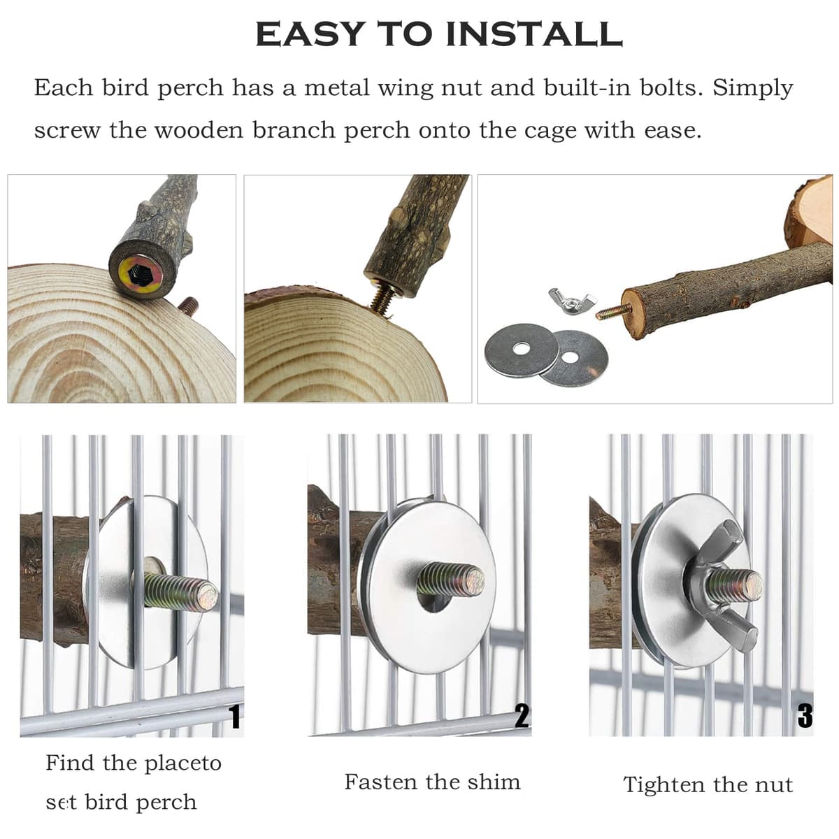 4 Pz Perchas Naturales para Pájaro, Juguetes para Pajaros, Perca de Pájaro, Madera de UVA Salvaje para Jaulas de Pájaros para Cacatúas, Periquitos y Pinzones — view 5