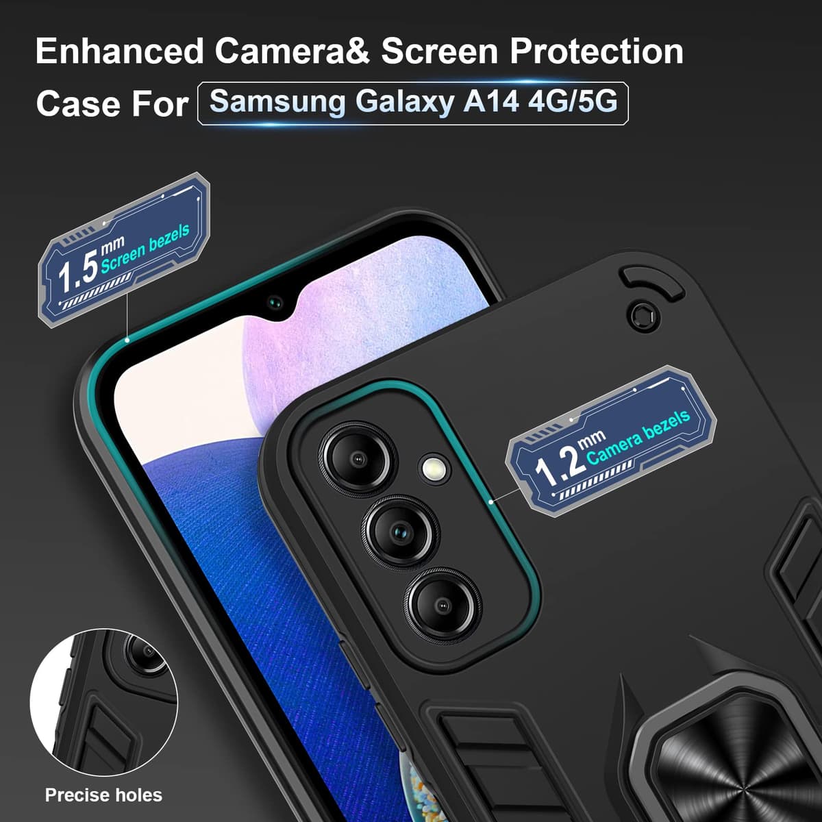 Funda para CMF Phone 2 Pro, Carcasa Antigolpes con Soporte anular metálico, Case Protectora de Grado Militar, Negro — view 883