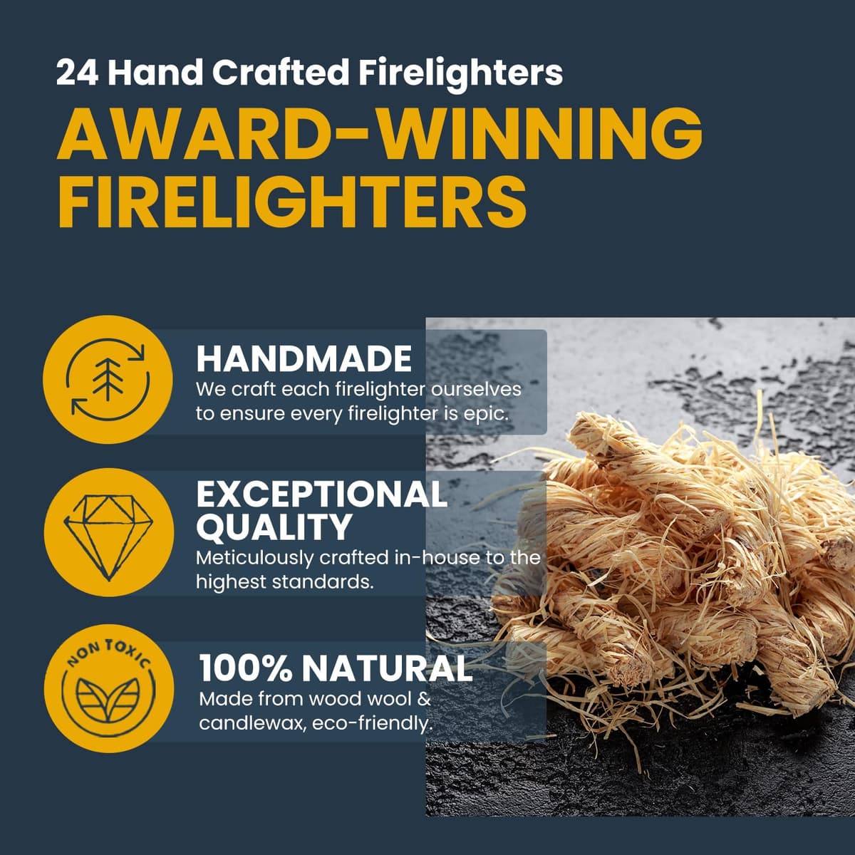 Ecoblaze Natural 24 Firelighters - Fire Lighters for BBQ, Pizza Oven, Fire Pits - Wood Wool Fire Starters - Perfect for Garden Life & Camping, Safe, Clean Wax Coated Instant Firestarter — view 5