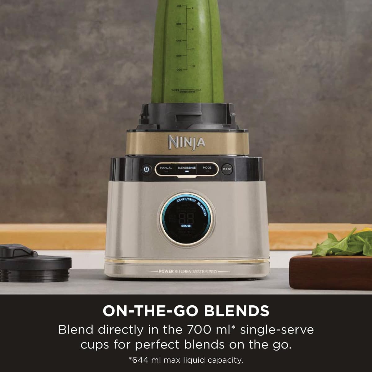Ninja 3-in-1 Detect Power Blender Processor Pro, Powerful 1200W Blender, Food Processor Bowl, Dough Blade, 2x Single Serve Cups, Jug, Make Pizza Dough, Blend, Chop & Mix, Stone Gold, TB401UKSTGD — view 6