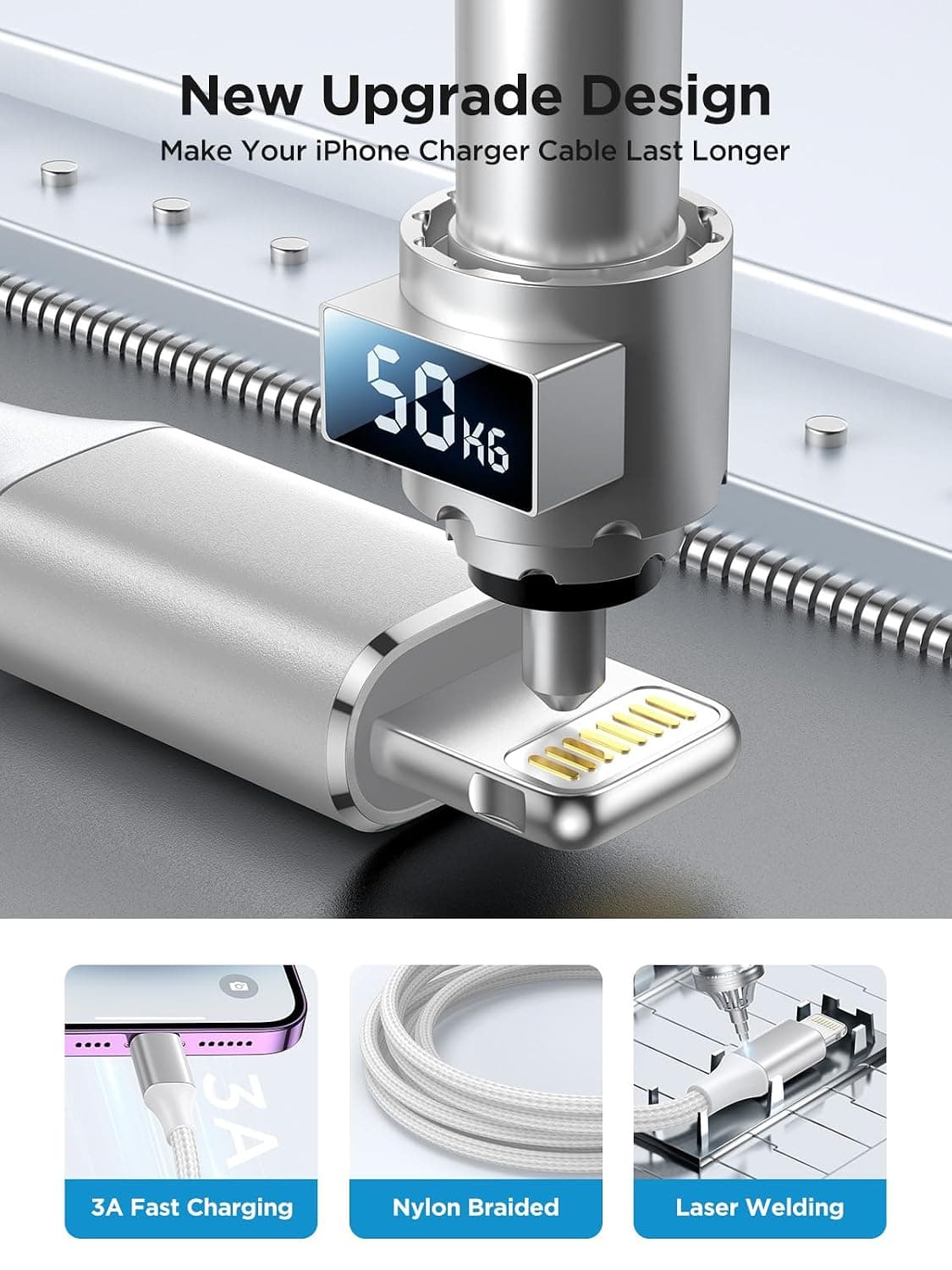 Aioneus iPhone Charger Cable 2M, MFi Certified Lightning Cable Fast Charging iPhone Charger Nylon USB iphone Charging Cable Lead for iPhone 14 13 12 11 Pro Max XS XR X 8 7 6 Plus 5 SE,iPad — view 4