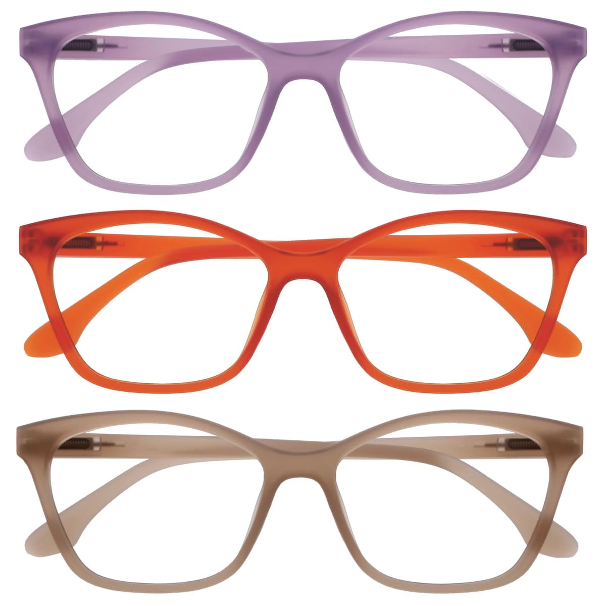 OPULIZE KAT Gafas de Lectura - Pack de 3 - Elegante Montura Ojo de Gato - Malva, Naranja, Topo - Hombres y Mujeres - Bisagras de Muelle - RRR59-5GU - +1.00
