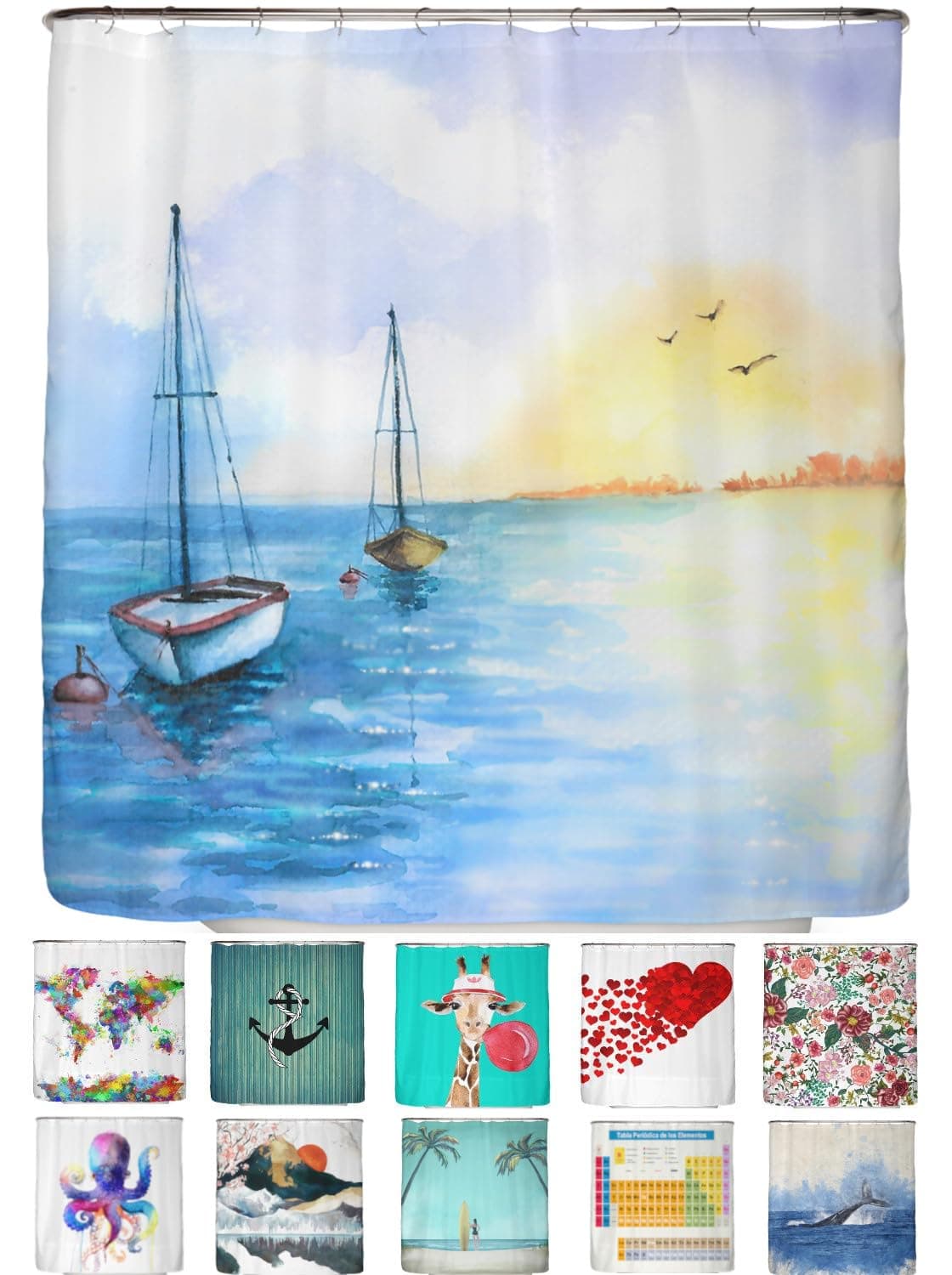 arteneur® - Cortina de Ducha 180x200 - Cortina de Baño Antimoho de Tela, Impermeable, Lavable y Opaco con Dobladillo Ponderado y Anillas (Tabla Periódica Española) — view 139