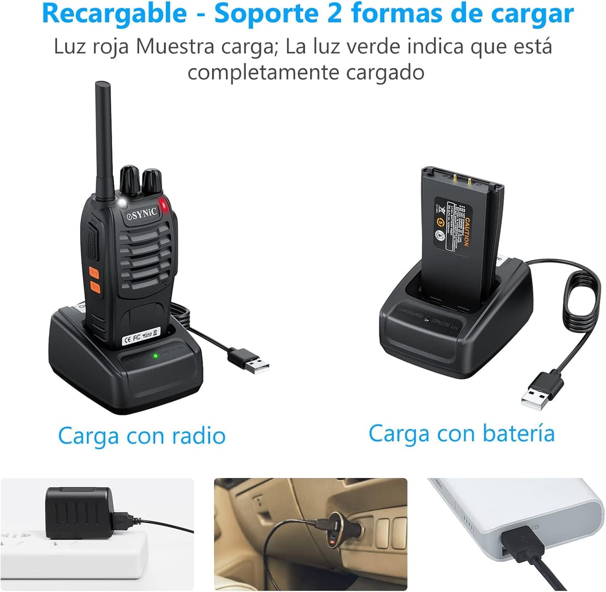 eSynic 2PCS Walkie Talkies de Larga Distancia con Auriculares Walkie-Talkie Profesional 16 Canales 1500mAh con Cargador USB Soporta VOX para Sobrevivir en el Campo Ciclisimo — view 2