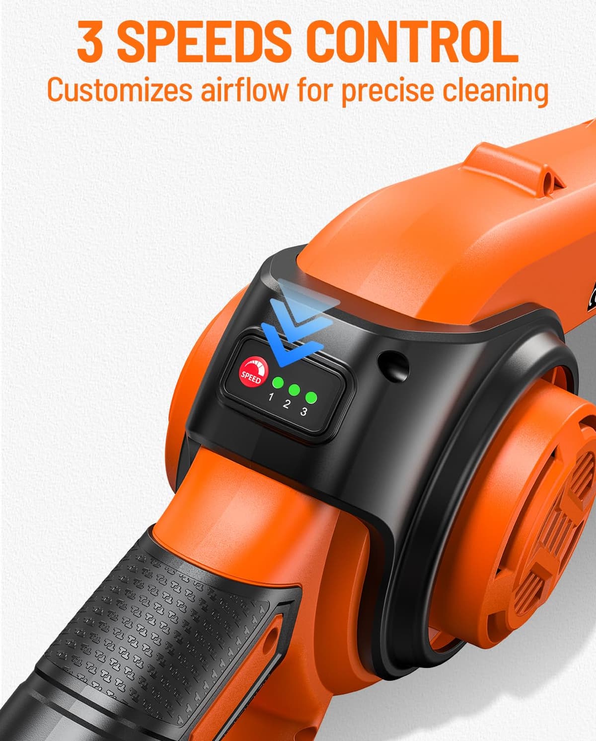 DOVAMAN 3-in-1 Leaf Blower with LE20 Battery, 180 mph Air Speed, 3 Speed, 800g Lightweight, 20V Battery with Fast Charger, LED Light, 3 Nozzles — view 4