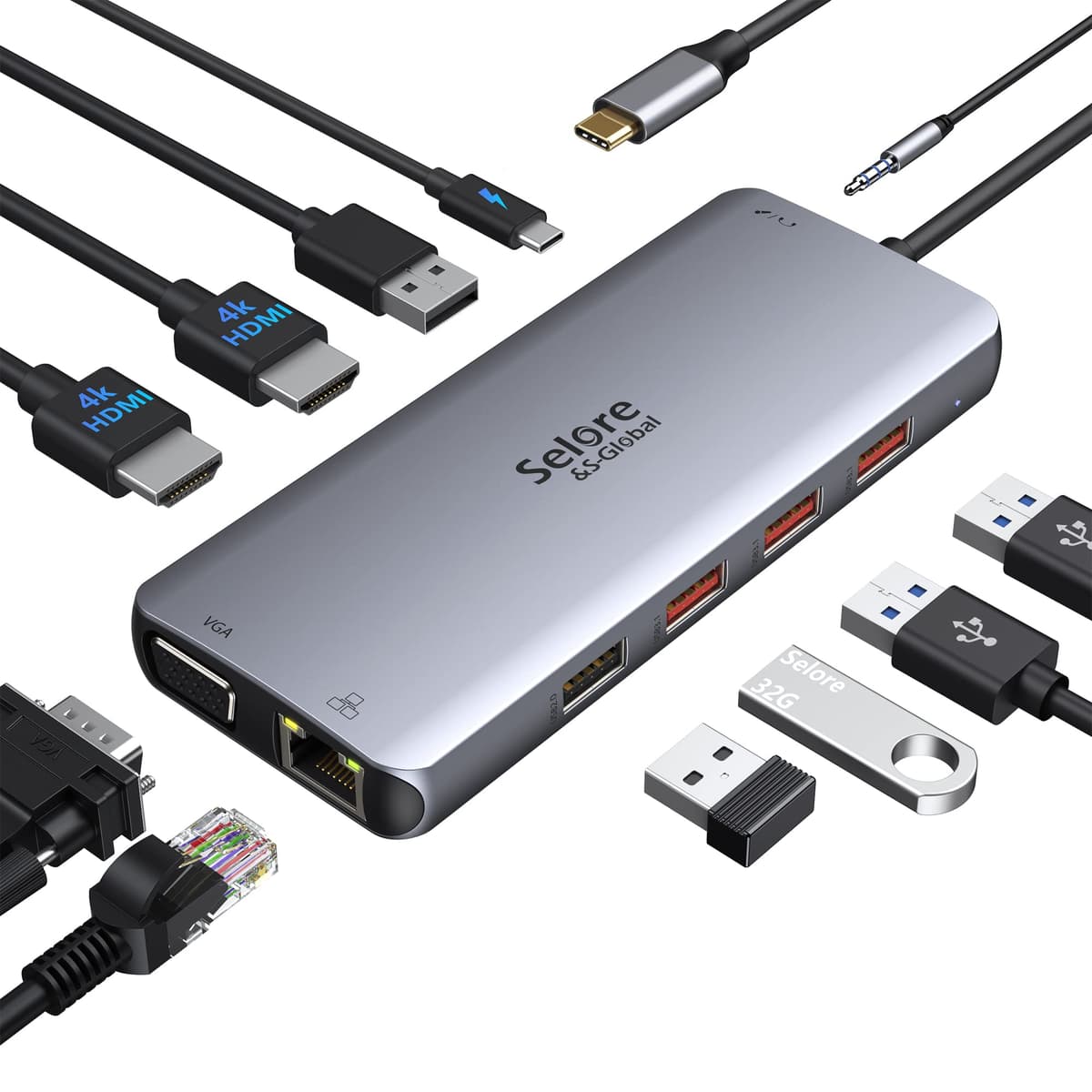 USB C Docking Station Dual Monitor 2 HDMI Multi monitor Laptop Dock USB C to Quad Monitor USBC Hub Multiport Adapter with 2 HDMI DP VGA PD 100W USB 2.0 for Dell HP Asus Microsoft — view 13