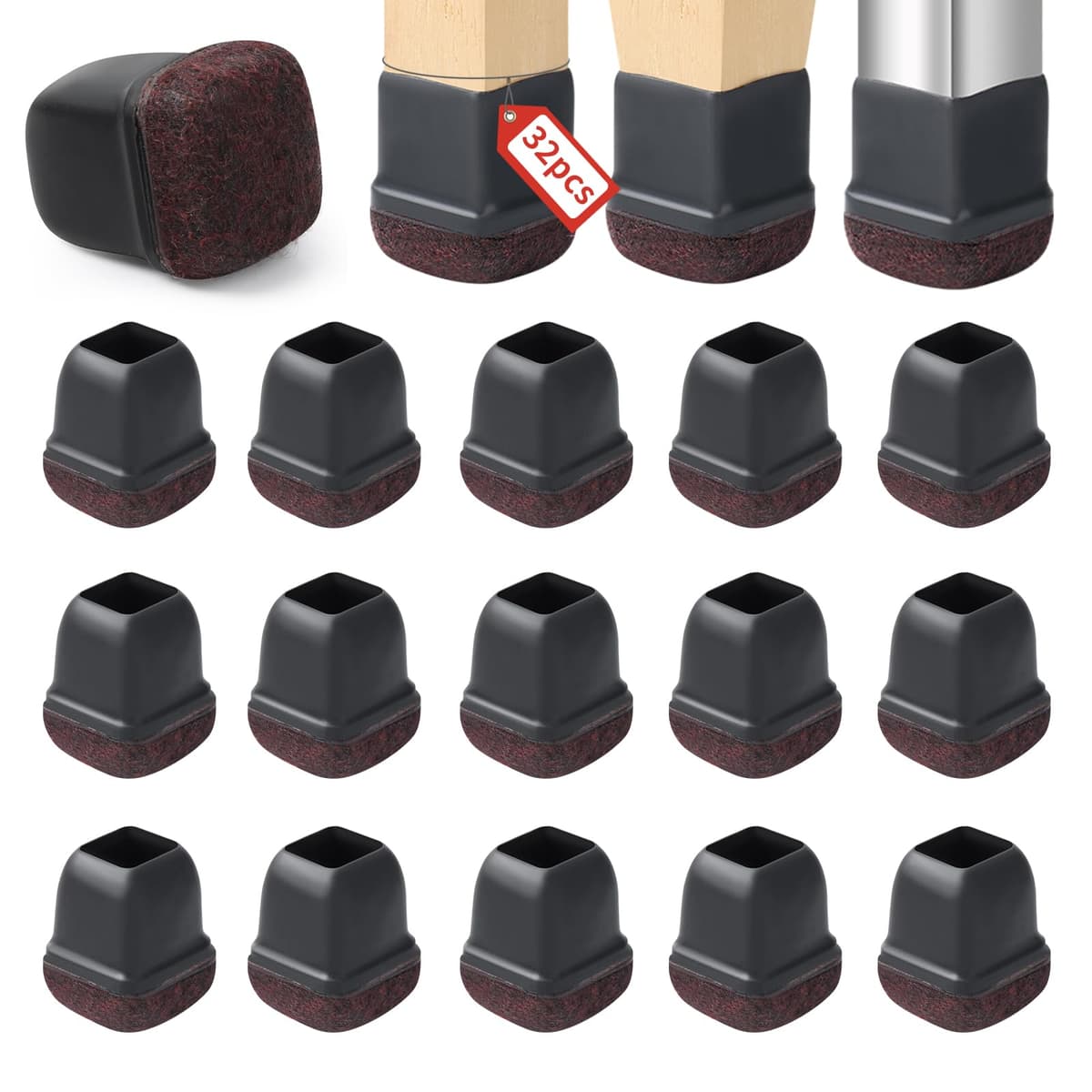 Ezprotekt Protectores de Suelo Transparentes para Patas de Silla 20-28mm, 16 Tapones de Silicona con Fieltro Envuelto, Fundas de Silicona Redondo — view 47