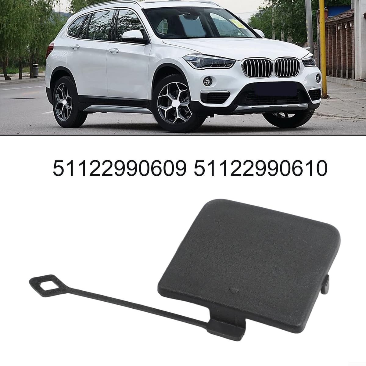 Cubierta de gancho de remolque para BMW para X1 E84 2009-2012, reemplazo lateral izquierdo y derecho, OEM 51122990609 51122990610, tapa negra ABS (51122990610 derecha) — view 3