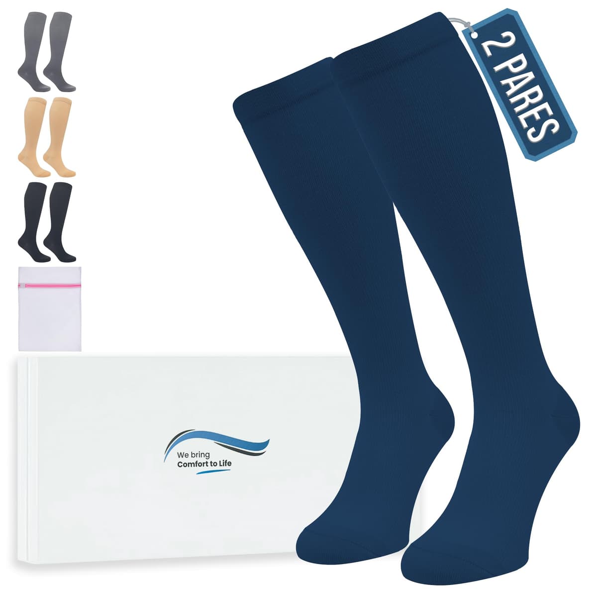 360 Relief Medias de Compresión Mujer y Hombre - 1 Par Calcetines de Compresión para Deportes, Correr, Volar, Viaje, Trabajo, Footing - S/M Beis con Bolsa de Malla — view 29
