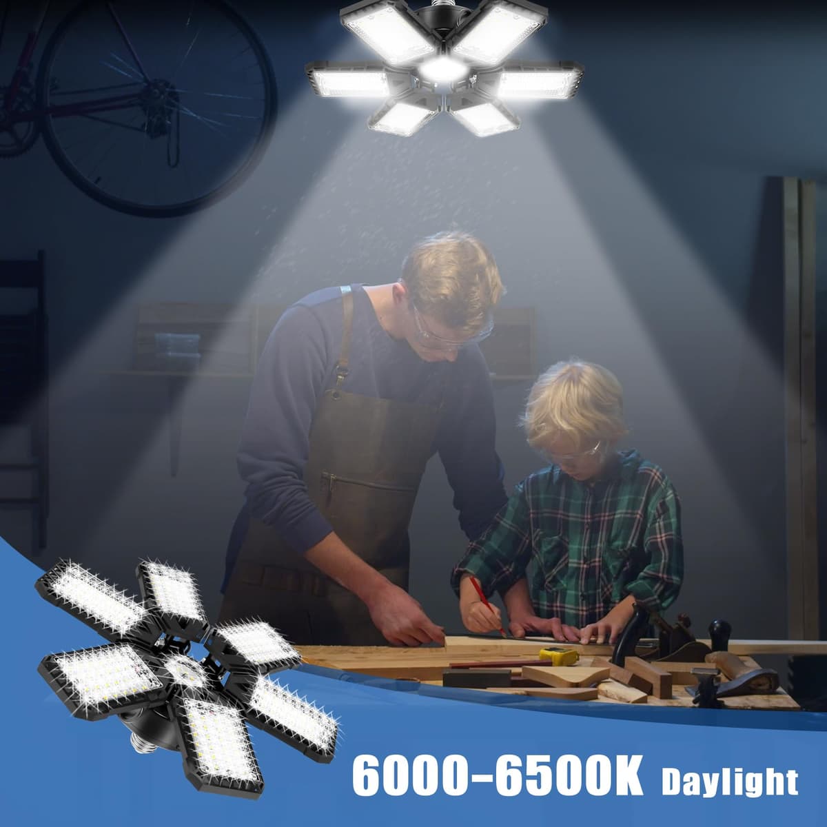 LED Garage Lights Bulb 2 Pack 180W 18000LM 6500K Led Shop Light with 6 Plus 1 Deformable Panels Basement Barn Ceiling Lights for E26/E27 — view 6