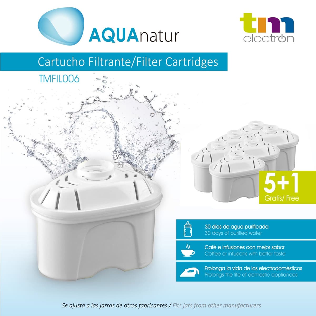 TM Electron Tmfil006 Pack de 6 a 12 Meses compatibles con Las jarras brita maxtra, 1 Cartucho de Filtro purifica de 100 a 200 litros de Agua, Plastic, 6 Unidades — view 2