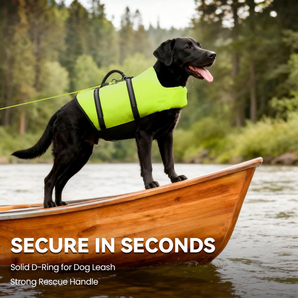 VIVAGLORY Rip Stop Dog Life Jacket, Buoyancy Aid with Handle, Buoyancy for Doggy, Dog Life Jacket for Swimming & Boating, L, Bright Yellow — view 3