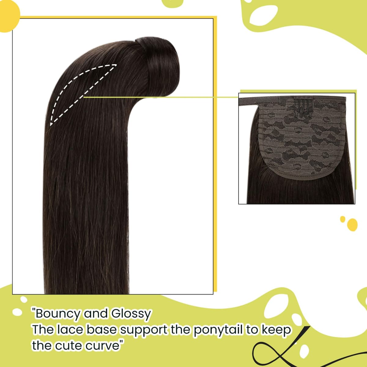 RUNATURE Ponytail Extension Human Hair Brown real hair ponytail extension Brown For Women Straight Ponytail Extension Real Hair 14 Inch 70 Gram #2 — view 3
