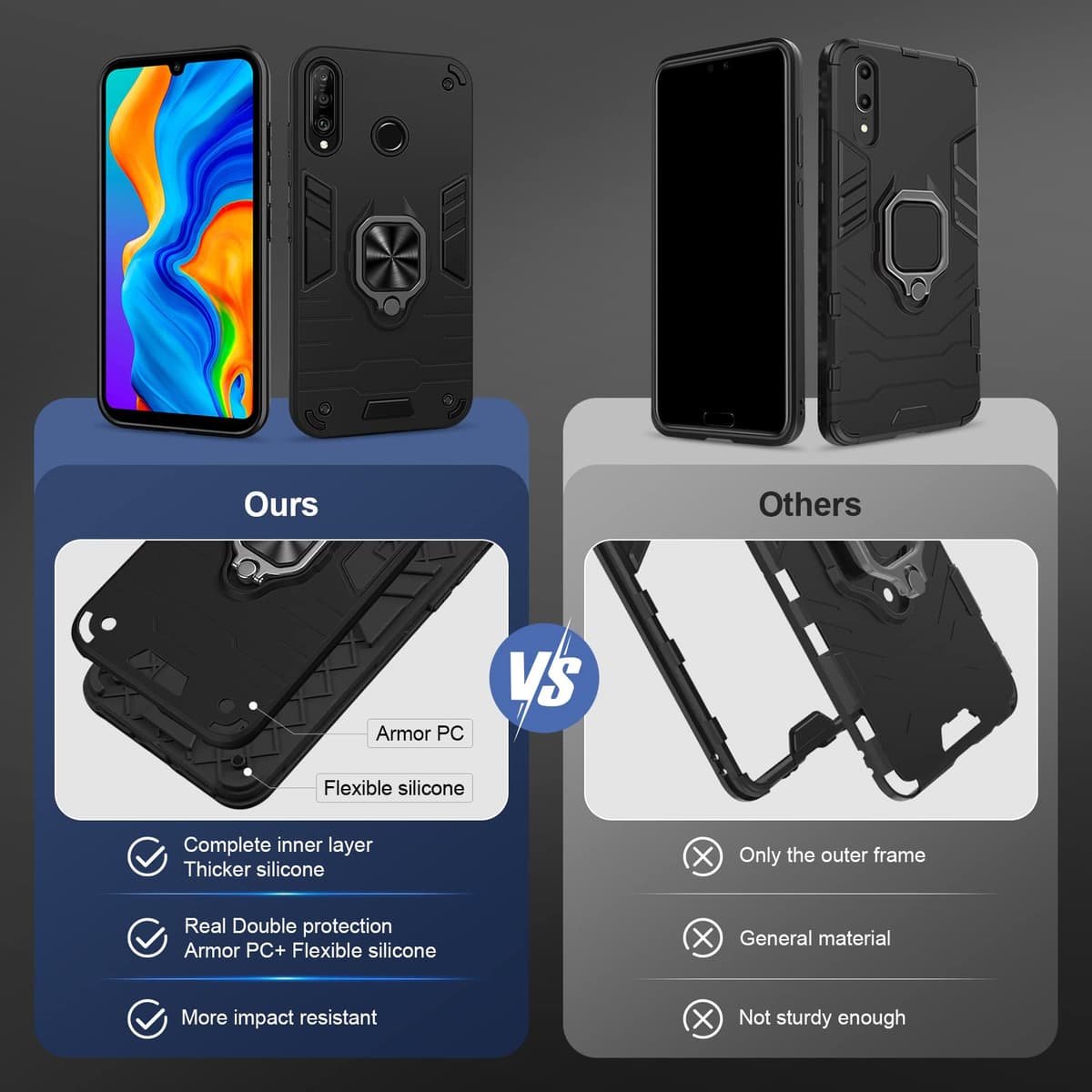 Funda para CMF Phone 2 Pro, Carcasa Antigolpes con Soporte anular metálico, Case Protectora de Grado Militar, Negro — view 45