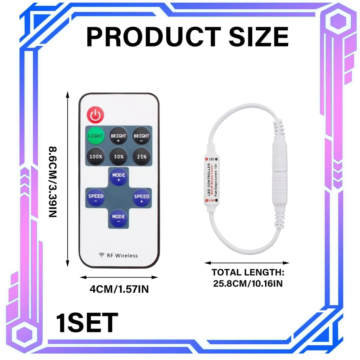 Ebksqs Controlador RF11 con Cable DC 5V-24V 5A - Regulador Intensidad Tira Monocromática - Mando a Distancia para Cinta SMD 3528 2835 (Blanco) — view 2