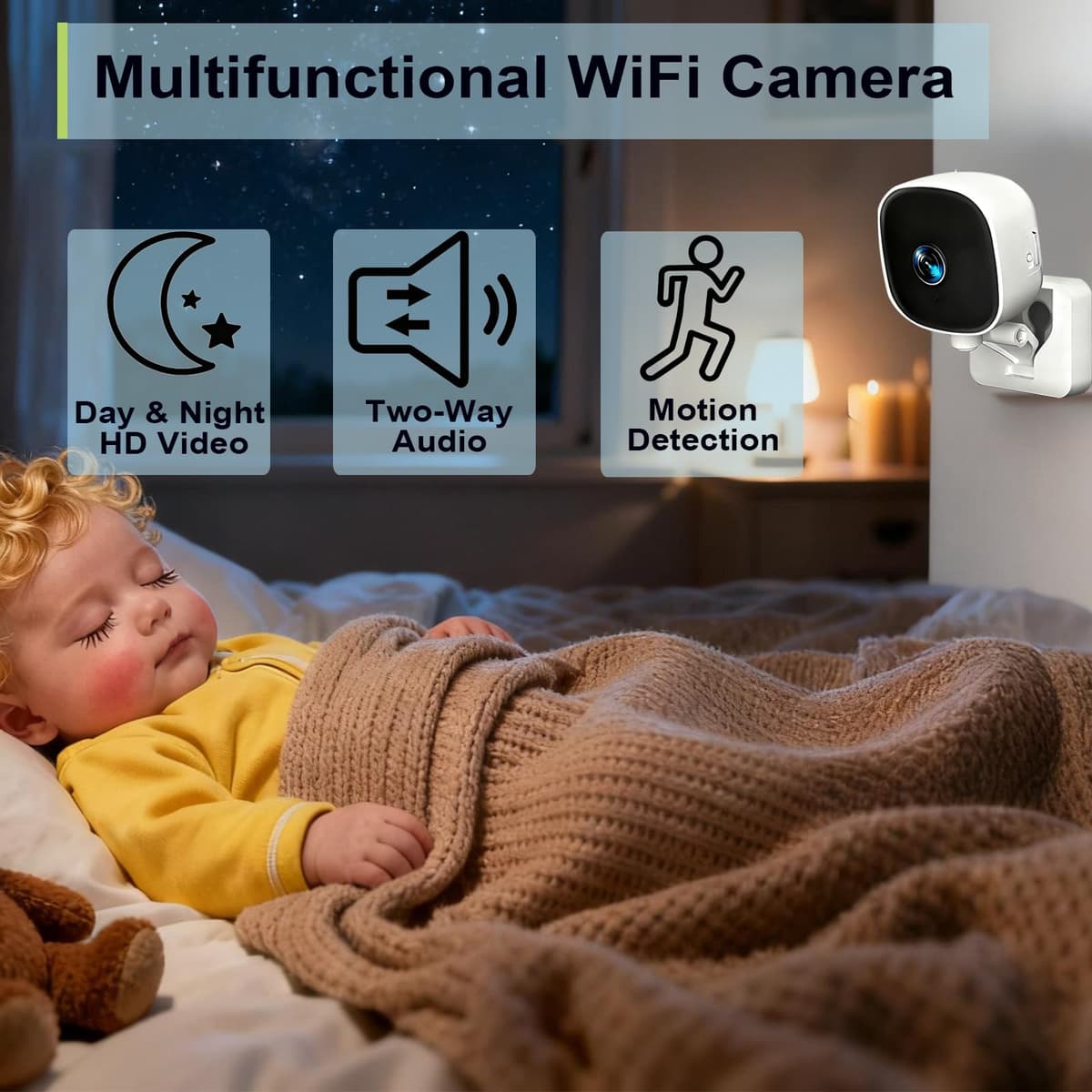senri Indoor Security WiFi Camera 1080P HD, CCTV Camera for Home/Baby/Pet, Baby Monitor with Night Vision, 2-Way Audio, Motion Detection, APP Control Compatible iOS & Android — view 2