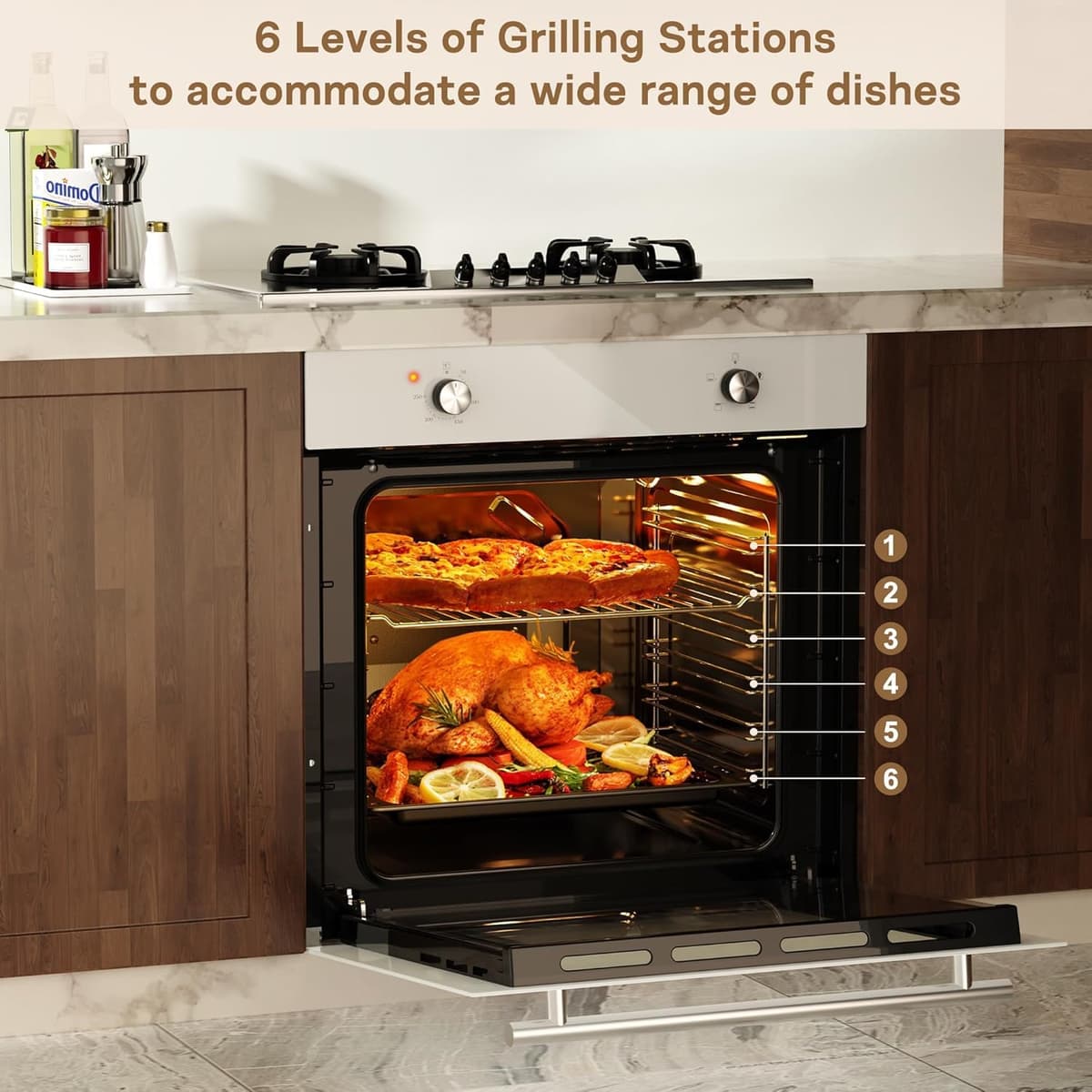 65L Electric Oven, Built in Oven 60cm Wide - 4 Heating Mode 2200W, Ideal for kitchen beginners [Energy Class A] — view 5