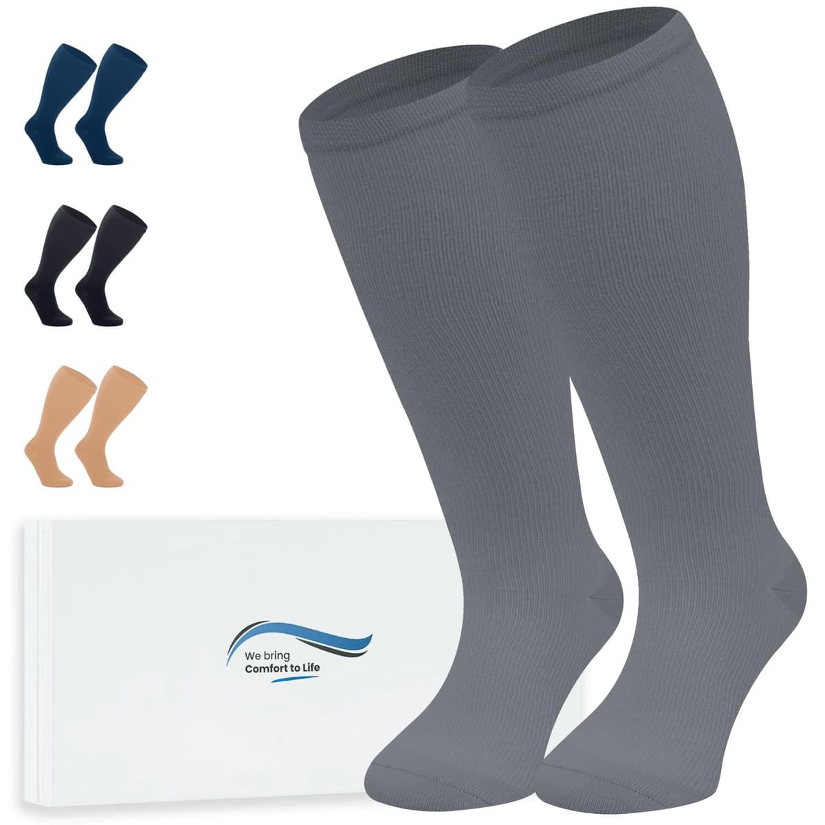 360 Relief Medias de Compresión Mujer y Hombre - 1 Par Calcetines de Compresión para Deportes, Correr, Volar, Viaje, Trabajo, Footing - S/M Beis con Bolsa de Malla — view 89