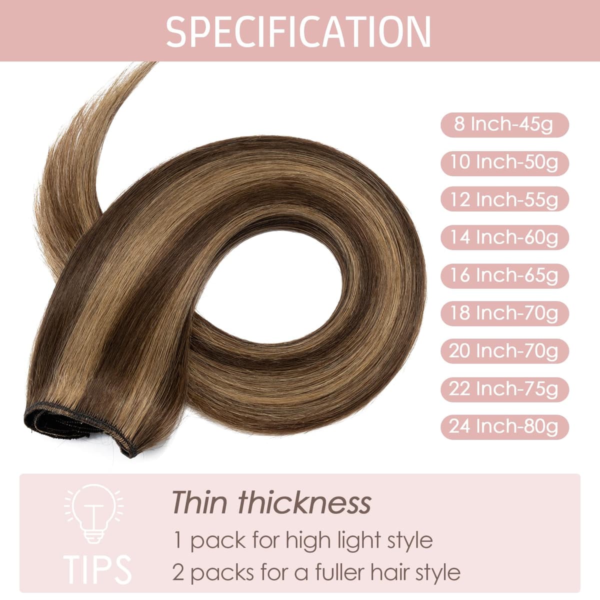 Silk-co 10inch Hair Extensions Clip in Hair Extension Human Hair #04 Medium Brown -Basic Thickness-Thin Weft- 8 Pieces Real Remy Straight Hair Extensions[50g] — view 50
