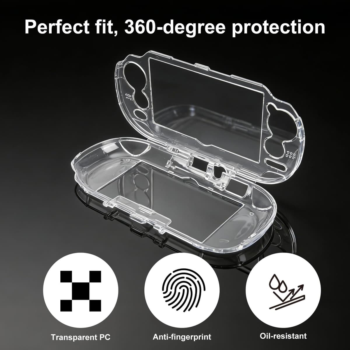 Clear Crystal Hard Shell Case Set for Sony PS Vita PSV 1000 PCH-1000 Game Console, Clear Protective Case with Tempered Glass Protective Films & Joystick Caps for Retro Game Enthusiasts — view 2