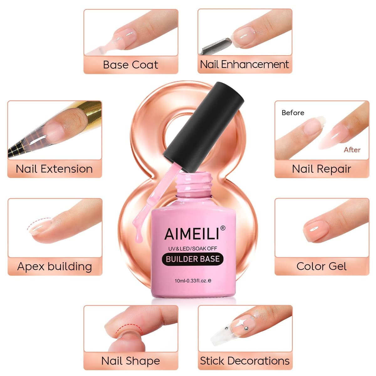 AIMEILI Gel Uñas Constructor Base Coat y Builder Gel 7 en 1 Nail Extensión Esmaltes Semipermanentes de Uñas UV LED Building Base 10ML — view 2