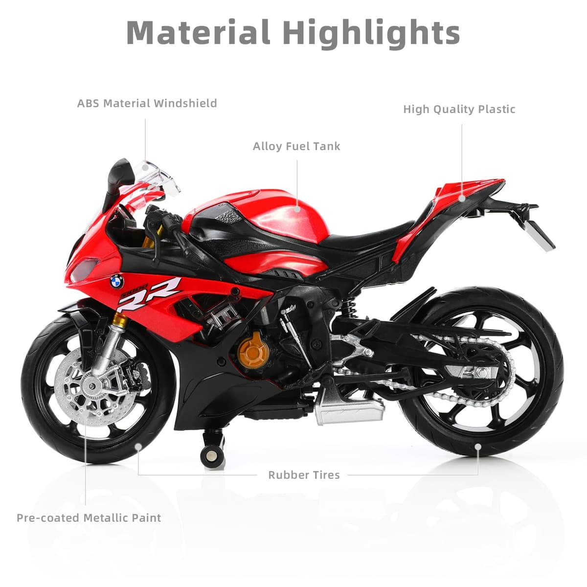 1/12 S1000RR Motorcycle Model Toy - Mini Alloy Metal Diecast Red Sport Racing Collection Gift for Men, Kids, Boys — view 3