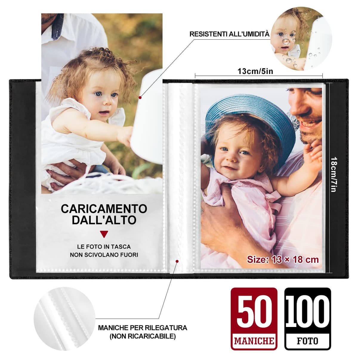 Lanpn Pequeño Album de Fotos 13x18 100 2 Paquetes, Mini Lino Album para Photos Bolsillos Carga Superior Verticales 13 x 18 cm Gris — view 3