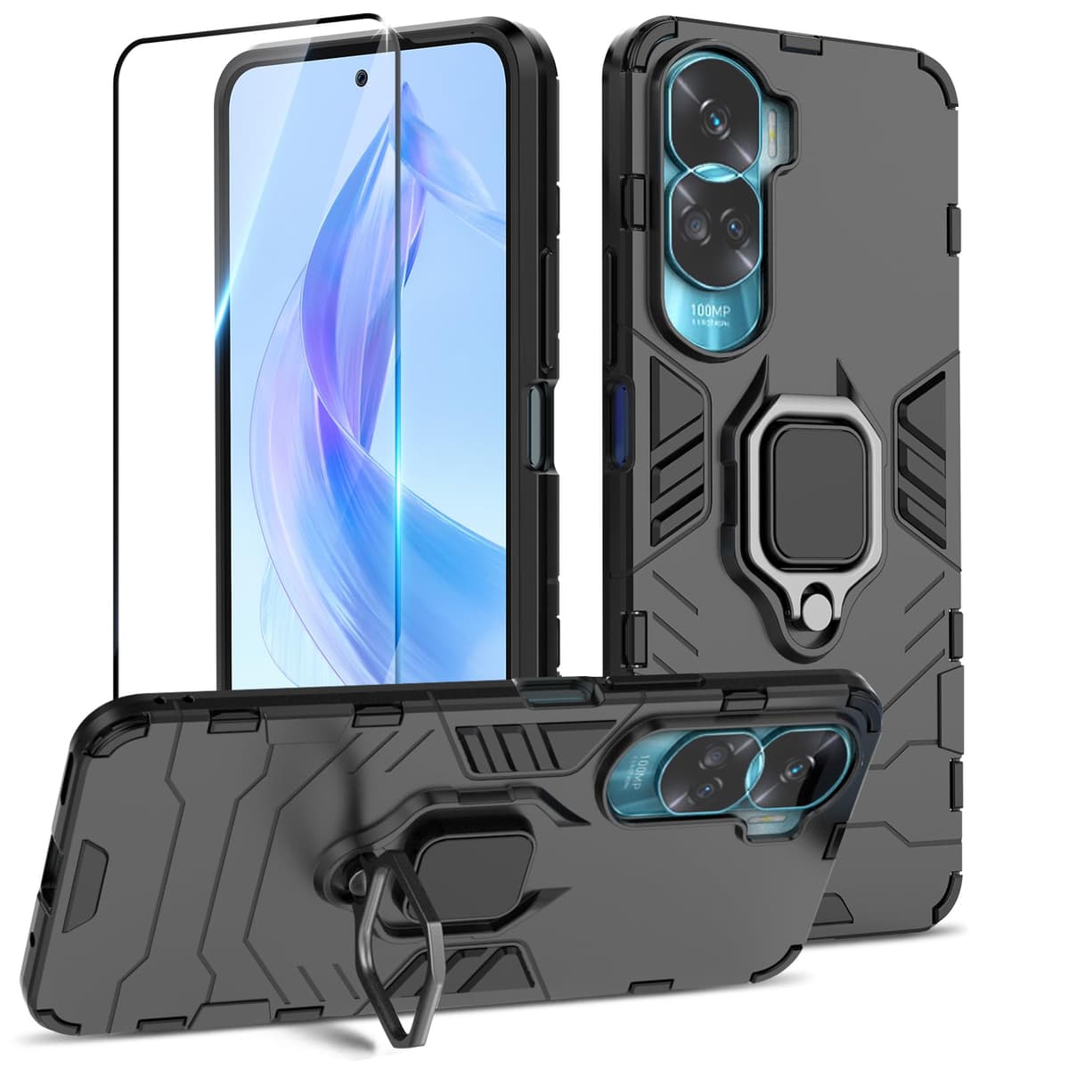 Funda para CMF Phone 2 Pro, Carcasa Antigolpes con Soporte anular metálico, Case Protectora de Grado Militar, Negro — view 644