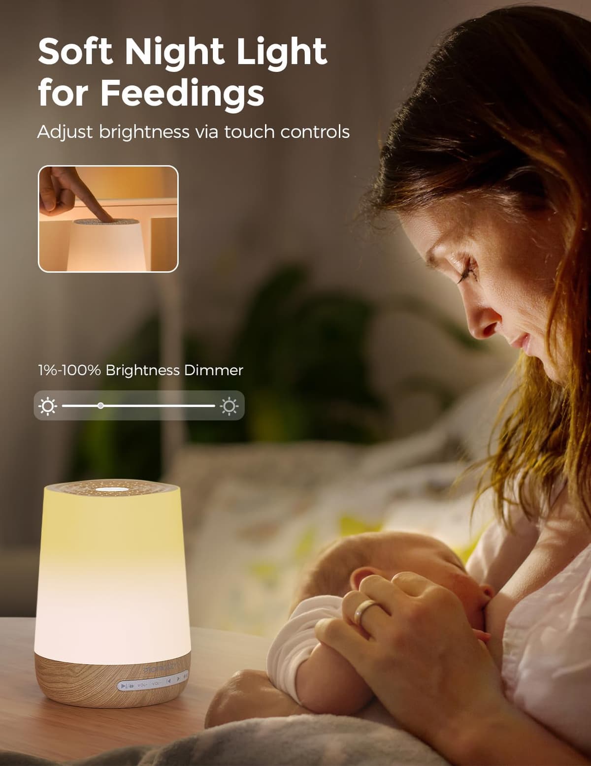 Baby Sound Machine, Momcozy White Noise Machine for Baby Sleeping with Night Light, Toddler Sleep Trainer with 34 Soothing Sounds, Timer, App Remote Control, Personal Sleep Routine(Wood Grain) — view 4