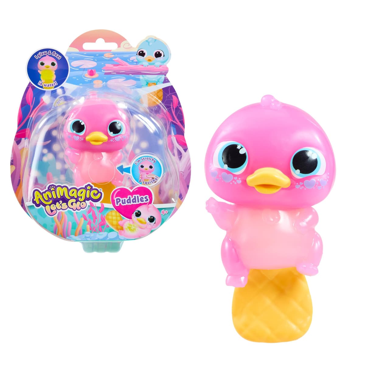 Bizak Animagic Let's GLO Ornitorrinco Mascota Electrónica y Lumínica, Rosa, Juego Sensorial y Experiencia Táctil, Cuerpo Extensible, Flota y Brilla en el Agua, a Partir de 4 Años (64555204-2)