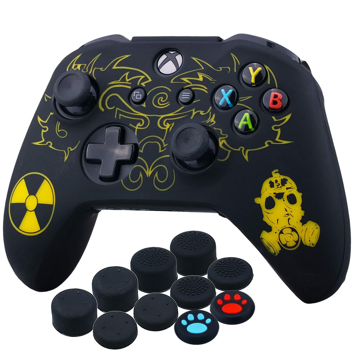 Yorha Impresión Caucho de Silicona Funda Skin Case Carcasas Piel para Xbox One S/X Mando Controller x 1 (Calavera comica) con Agarres para el Pulgar Thumb Grip Pro x 8 — view 11