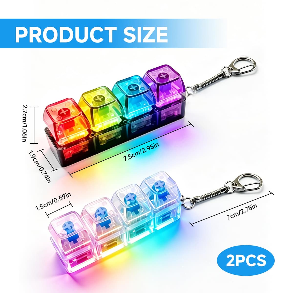 2 Pezzi Tastiera Fidget, Portachiavi Quattro Tasti, Giocattoli Antistress Gradient Clicker Pulsante, Fidget Toys per Adulti, per Alleviare lo Stress, Tempo Libero, Ufficio — view 2