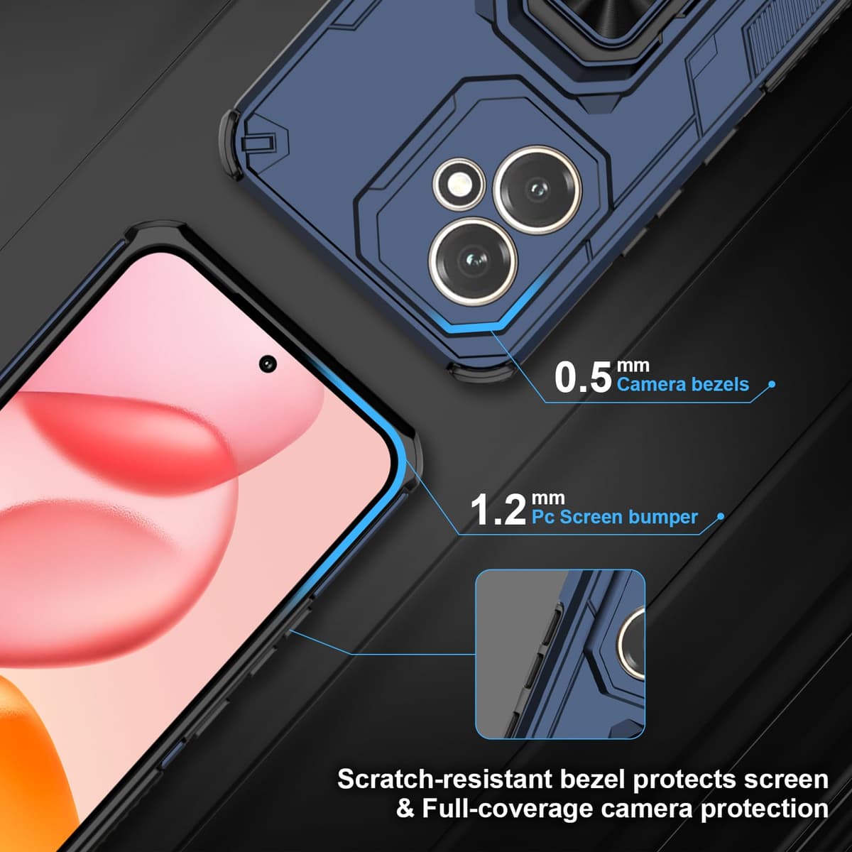 Funda para CMF Phone 2 Pro, Carcasa Antigolpes con Soporte anular metálico, Case Protectora de Grado Militar, Negro — view 465