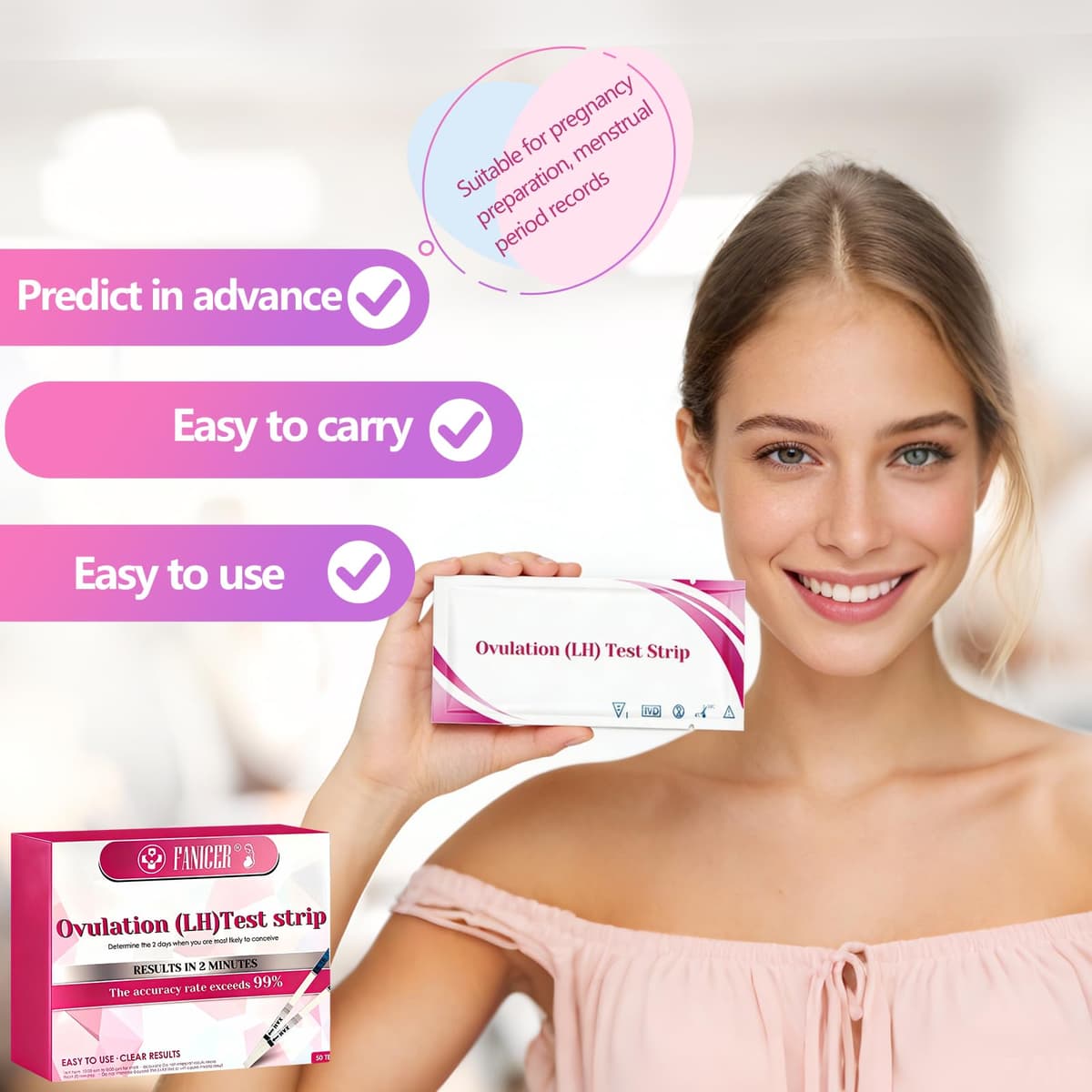 50 Pieces Complete Ovulation Test Kit, Ovulation Test, Female Family Fertility Test High Sensitivity, Ideal for Period Tracking Fertility — view 3