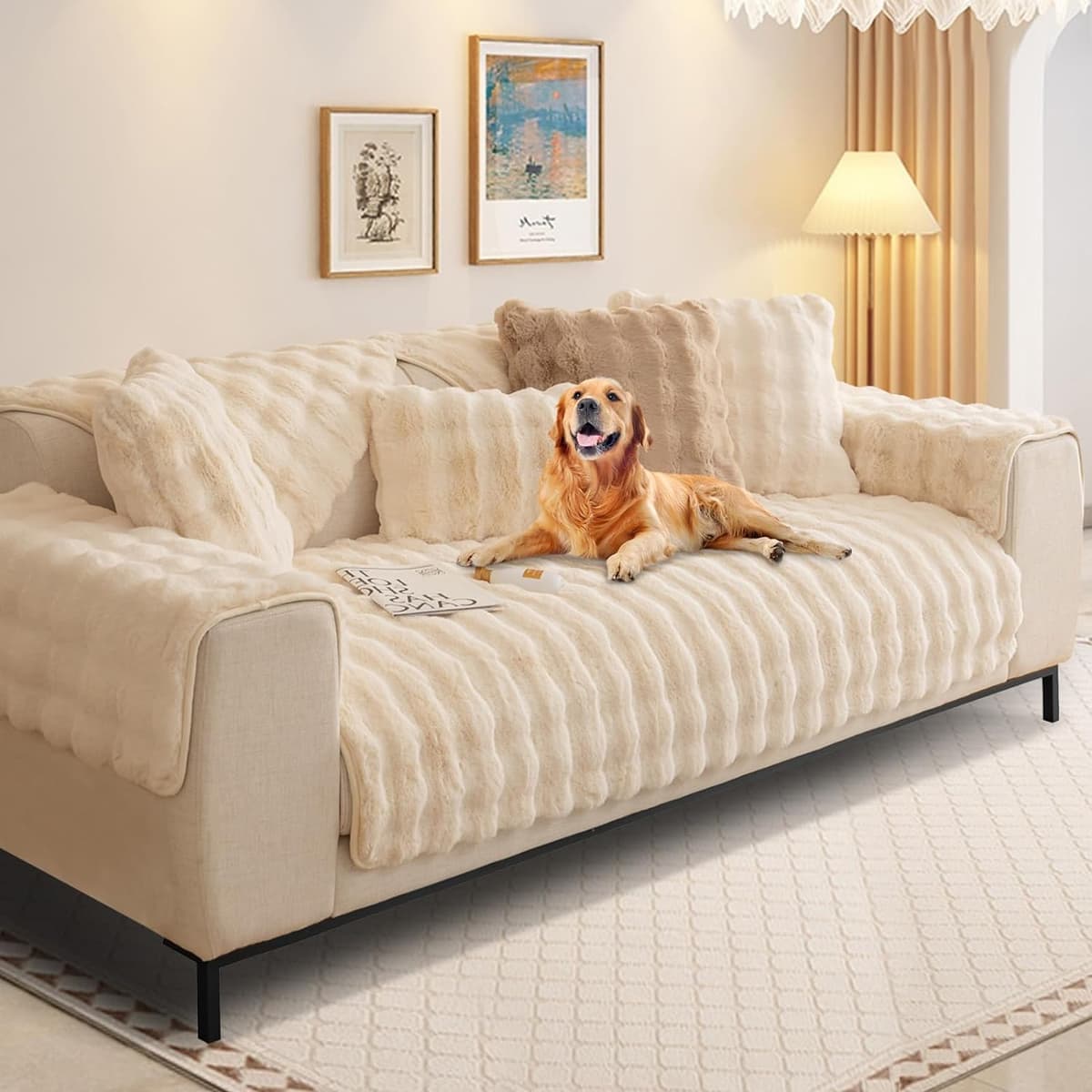 SHANNA Thick Rabbit Plush Sofa Cover 1 2 3 Seater, New Universal Non-Slip Corner Sofa Cover L Shape Super Soft Faux Fur Sofa Slipcovers for Living Room(Grey, 70 * 180cm Seater Cover) — view 36