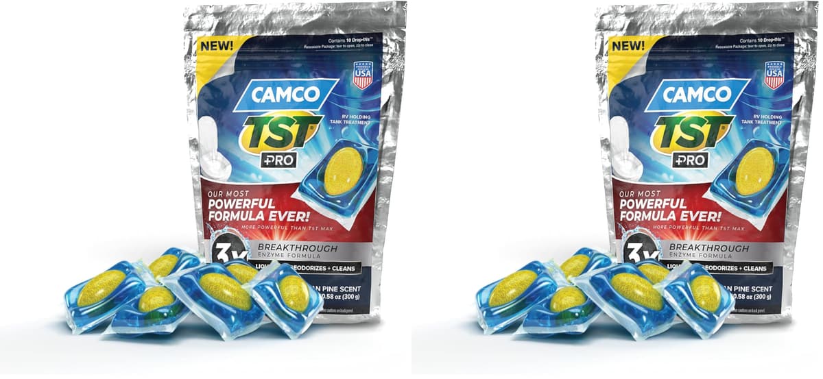 Camco TST MAX RV Toilet Treatment Drop-INs - Control Unwanted Odors & Break Down Waste and Tissue - Safe Septic Tank Treatment - Orange Scent, 30-Pack (41183) — view 22