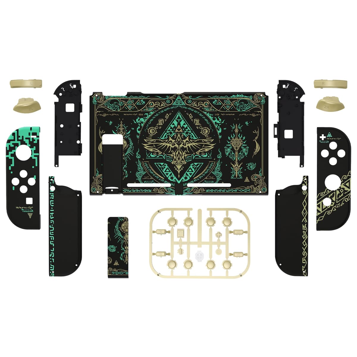 eXtremeRate DIY Replacement Shell Buttons for Nintendo Switch, Back Plate for Switch Console, Housing with Full Set Buttons for Joycon Handheld Controller - Glow in Dark - Totem of Kingdom Black — view 2