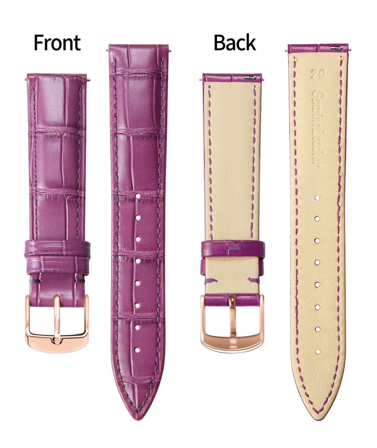 BINLUN Quick Release Leather Watch Straps Replacement Watch Bands Smart Watch Strap Crocodile Pattern in 10 Colors 13 Sizes with Silver/Gold/Rose-Gold Buckle for Men Women(10mm-24mm) — view 104