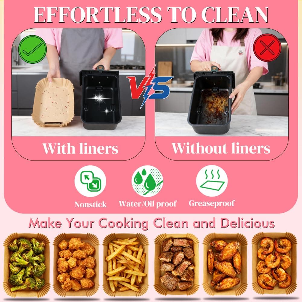 BYKITCHEN 100pcs Air Fryer Liners for Ninja Dual, Air Fryer AF300UK AF400UK Accessories, Disposable Parchment Paper Liner, Compatible with Ninja, Salter, Tower and Other Dual Zone Air Fryer — view 4