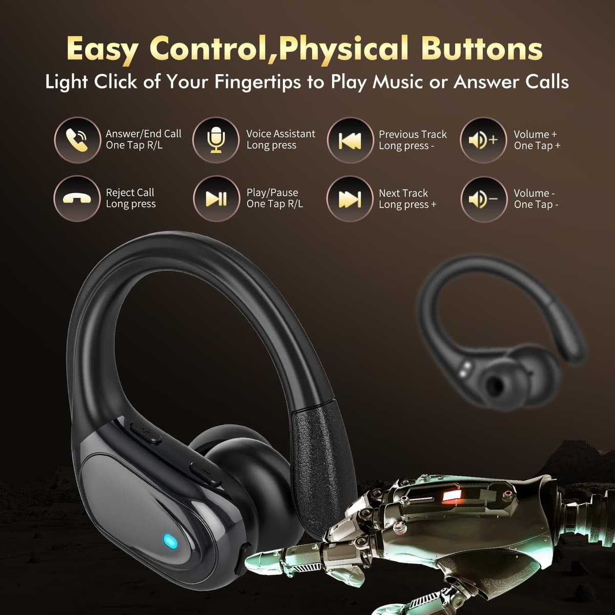 HAOYUYAN Wireless Earbuds, Sports Bluetooth Headphones, 80Hrs Playtime Ear Buds with LED Power Display, Noise Canceling Headset, IPX7 Waterproof Earphones for Workout/Running(Black) — view 6